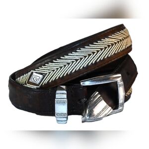 King Ranch Vintage Classic Woven Running W Belt, Dark Brown Italian Leather Conc